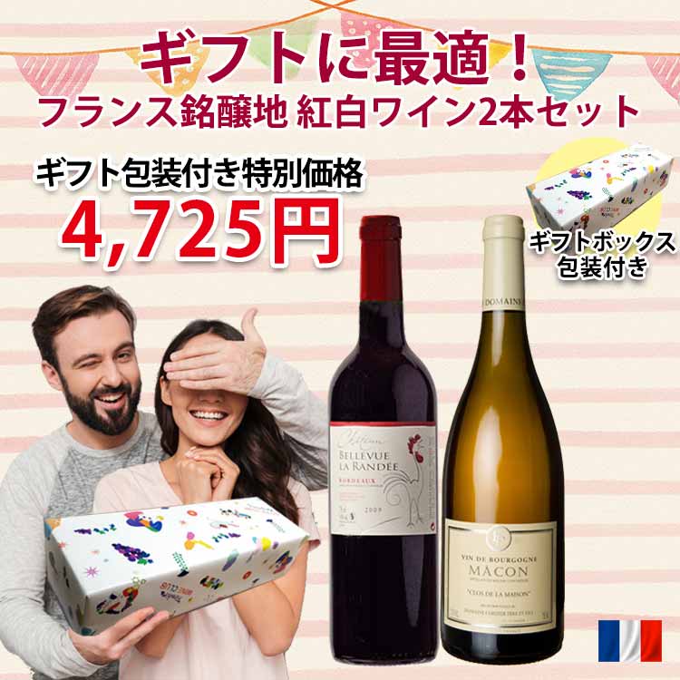 【ギフト包装・税送料込5,000円】フランス銘醸地ボルドー＆ブルゴーニュ紅白ワイン2本セット(22%OFF/750ml×2本）