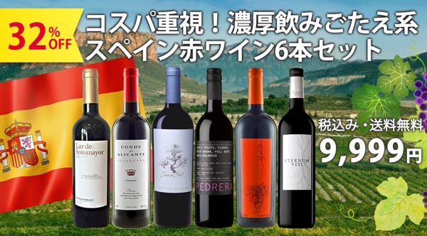 コスパ重視!濃厚飲みごたえスペイン赤ワイン6本セット